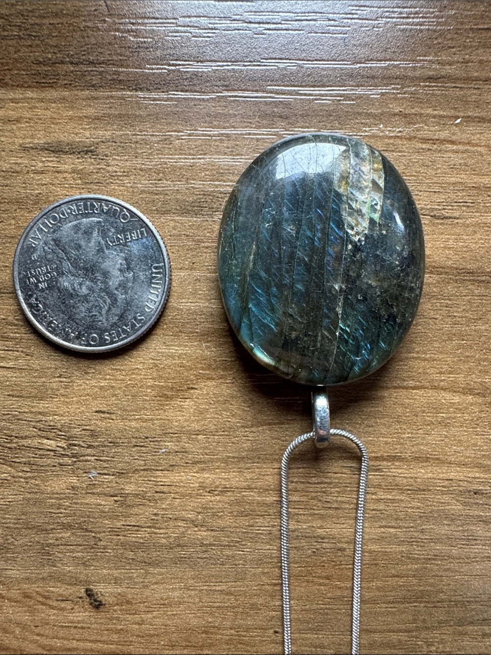 Handmade Labradorite Pendant Necklace in Blue-Green Sheen